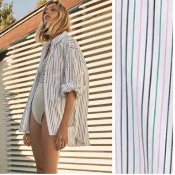 Zara White Striped Cotton Oversized Blouse/Shirt. Size s - Picture 9 of 10